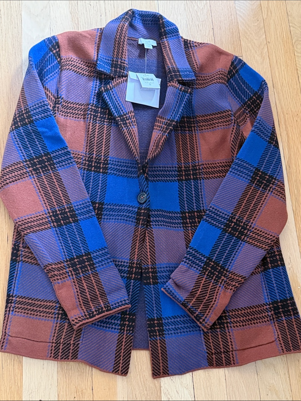 J.Jill Plaid Button-Front Jacket in Blue & Brown NWT